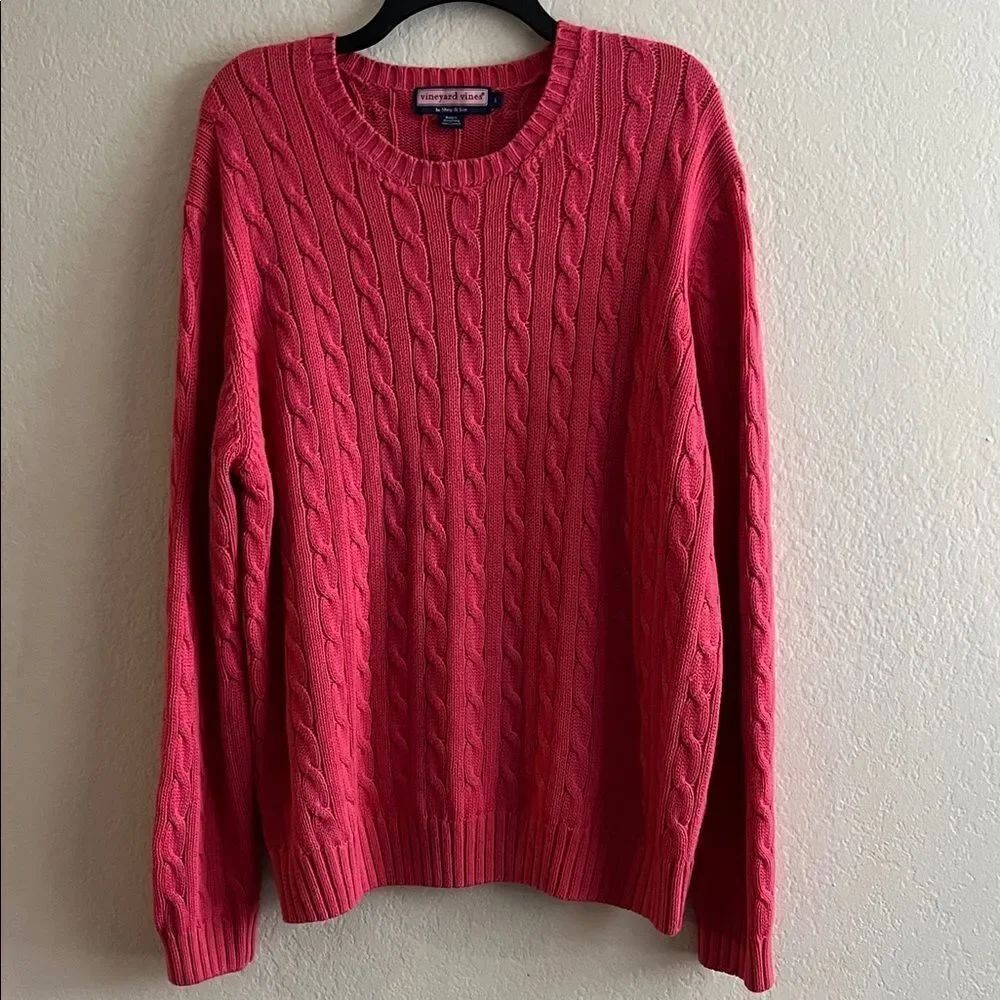 Vineyard Vines Cotton Pink Cable Knit Sweater in Size L